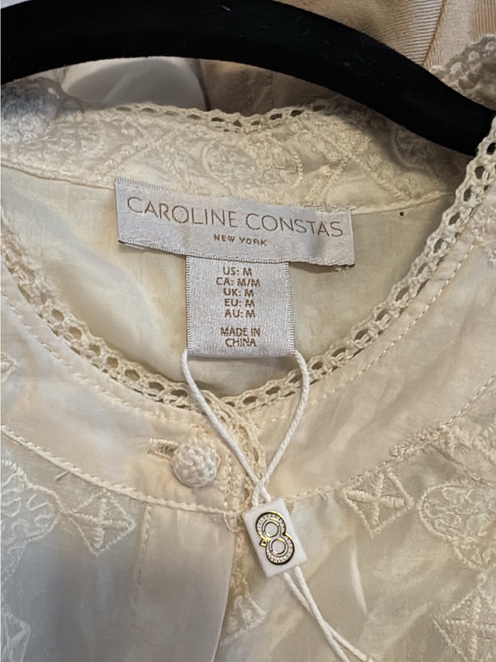 Caroline Constas Ivory Embroidered Lace Balloon Sleeve Blouse – Size M – NW